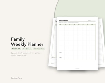 Family Weekly Planner Printable | Fridge Schedule, Monthly Calendar, Meal Plan & To Do List (PDF)