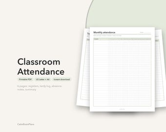 Classroom Attendance Tracker Printable | Monthly Register, Tardy Log, Absence Notes & Yearly Summary (PDF)