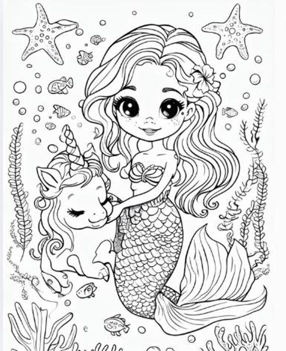 Magical Mermaid & Unicorn Coloring Pages - Printable Kids Activity -…