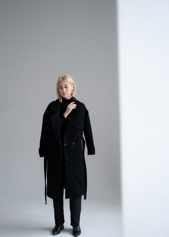 Long Wool Coat Winter Trench Coat Black 