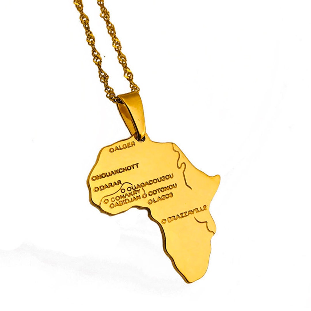 Large Africa Shaped Necklace 18k Gold Plated Etsy