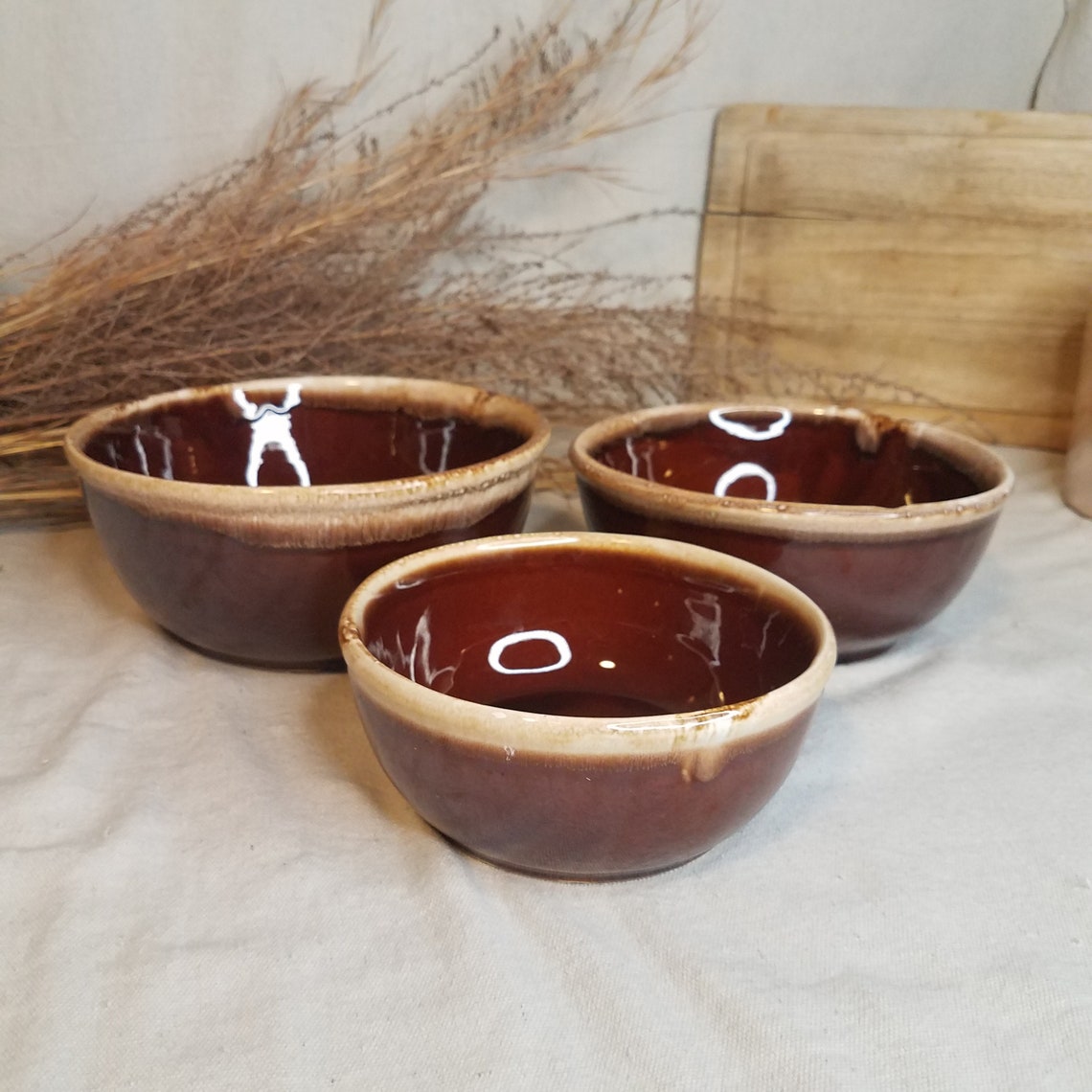 Set of 3 Mccoy Brown Drip Bowls Etsy