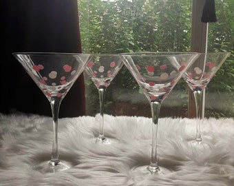 Martini Glasses, Pampered Chef, Pink Polka Dots, Mother's Day, Bridal Shower, Valentine's Day, Bachelorette Party