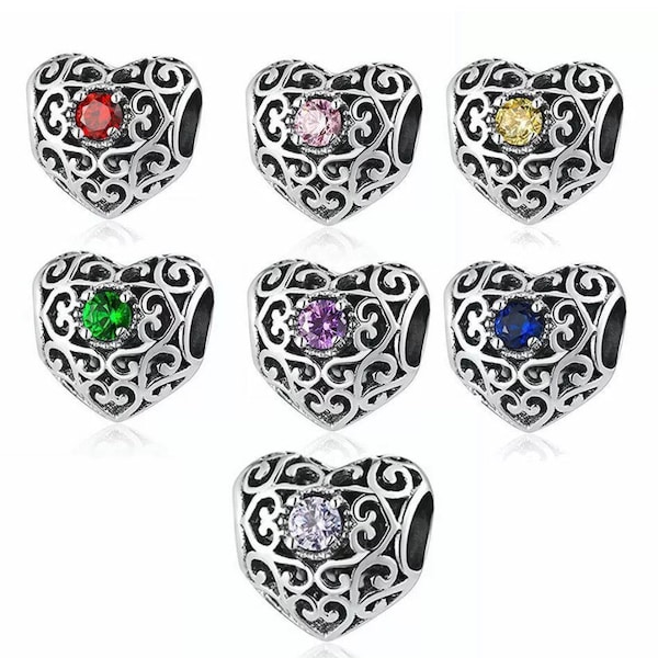 Pandora, Bracelet Charms, Beads, Clips, Dangles/New/S925 Sterling Silver/Stamped/ Birthstone Heart,BIRTHSTONE CHARM