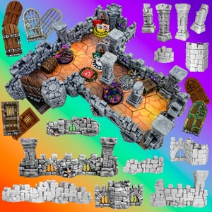 Gloomhaven Stone Walls, Doors, and Columns / Pillars 3D Printed Exterior - Gloomhaven, Frosthaven, and Jaws of the Lion Scatter Terrain