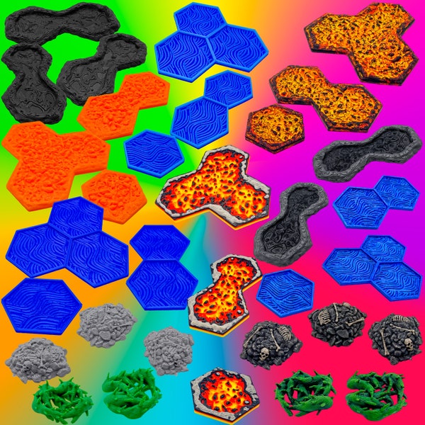 Difficult and Hazardous Tiles Pack - Rubble, Water, Hot Coals, and Dark Pits - Gloomhaven and Jaws of the Lion Accessories