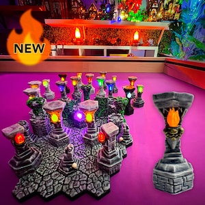 Flickering LED Torch Pillars – D&D, Gloomhaven Tabletop Terrain