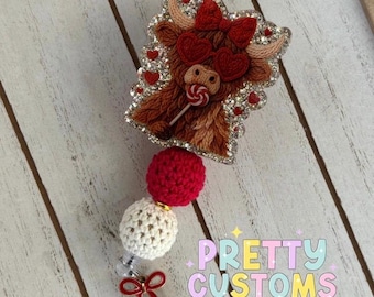 Highland Cow Reel, Valentine’s Badge Reel, Heart Badge Reel, Cute Badge Reel, Badge, Valentines Day,Interchangeable, Permanent Reel, ID