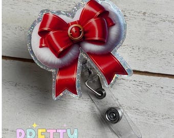 Christmas Bow Badge Reel | Holiday ID Holder