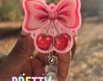 Valentine's Bow Badge Reel: Acrylic Topper, Alligator Clip