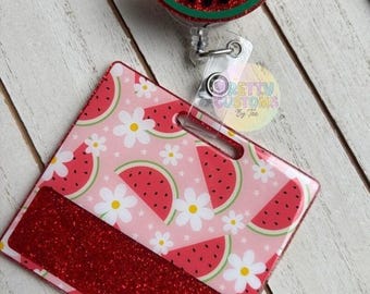 Watermelon Badge Reel | Badge Buddy | Glitter Acrylic ID Holder | Personalized Healthcare Badge Accessory