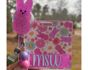 Easter Bunny Badge Reel Set | Cute Spring Badge Reel & Buddy Clip | Holiday Work ID Holder