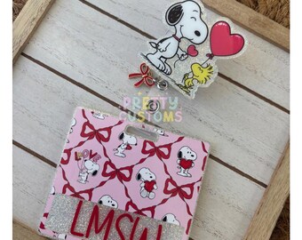 Valentine Dog Badge Buddy and Reel Set | Sweetheart Badge Buddy | Handmade Badge Reel Set | Cute Work ID Accessory