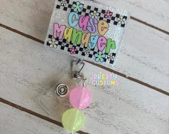 Case Manger Badge Reel, Badge Gift, Beaded Case Manager, Medical Social Worker, ID Holder, Case Management, Permanent, Interchangeable
