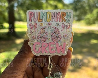 Floral Lungs Badge Reel: Respiratory Therapist RRT Medical Employee