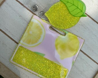 Lemon Badge Reel | Badge Buddy | Glitter Acrylic ID Holder | Personalized Healthcare Badge Accessory