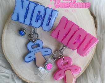 NICU Nurse Badge Reel: Pacifier Acrylic Topper, Alligator Clip