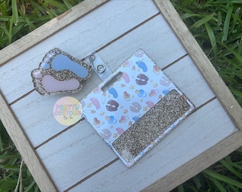 Glitter Labor and Delivery Badge Reel Set: Mother Baby Nurse ID Holder