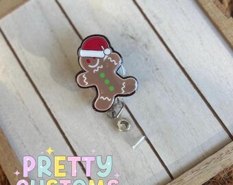 Gingerbread Man Christmas Badge Reel | Holiday ID Holder