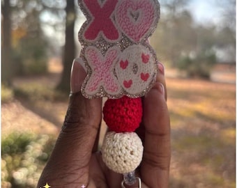 XOXO Badge Reel | Valentines Acrylic ID Holder | Cute Badge Reel for Work or School