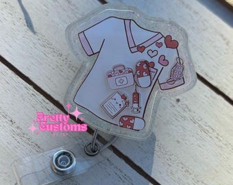 Nurse Scrub Shaker Badge Reel: Alligator Clip, Retractable, Medical