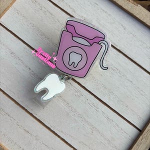 Floss and Tooth Badge Reel, Dental Badge Reel, Dental Assistant, Badge Reel for Dental Hygienist, ID Holder Badge Reel, Badge Gift