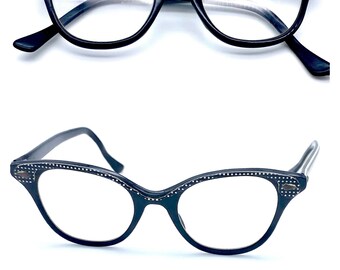 1950s Cat Eye eyeglasses, vintage 50s cat eye eyeglass frames, black and white polka dot cateye eyeglass frames