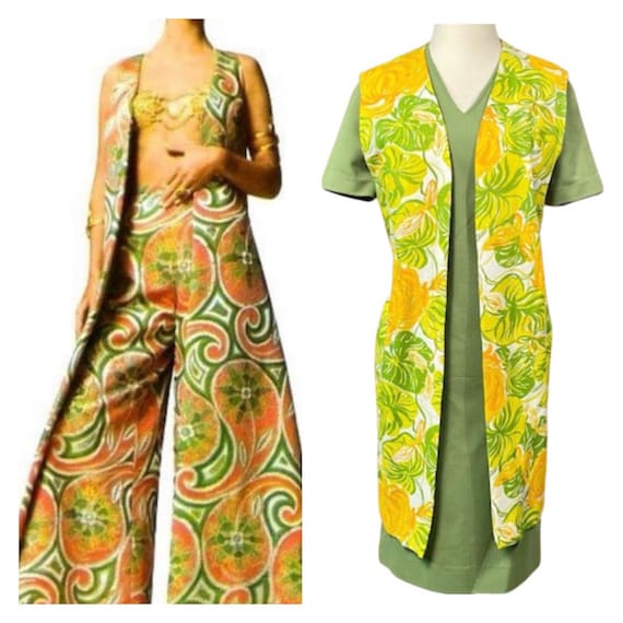 Vintage 60s groovy sheath dress with long floral … - image 1