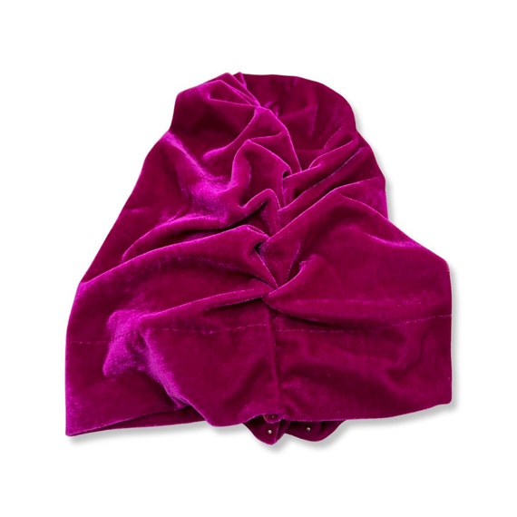 Vintage 1970s Velvet Turban,70s fuschia turbans, … - image 8