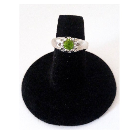 Vintage 1970s green peridot solitaire silver-plat… - image 2