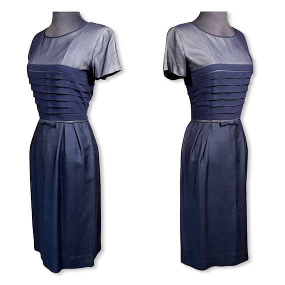 Vintage 1950s Sheath Dress, 50s navy blue wiggle … - image 4