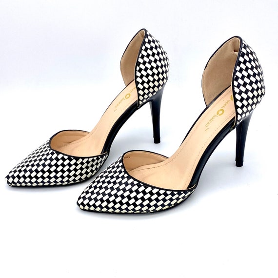 Vintage 1980s black and white checkered stiletto … - image 9