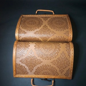 Vintage 1940s boho Box Bag Purse, 1940s wood rattan and willow handbag, WW2 large Box Bag Purse, 40's carved wood Box Bag image 5