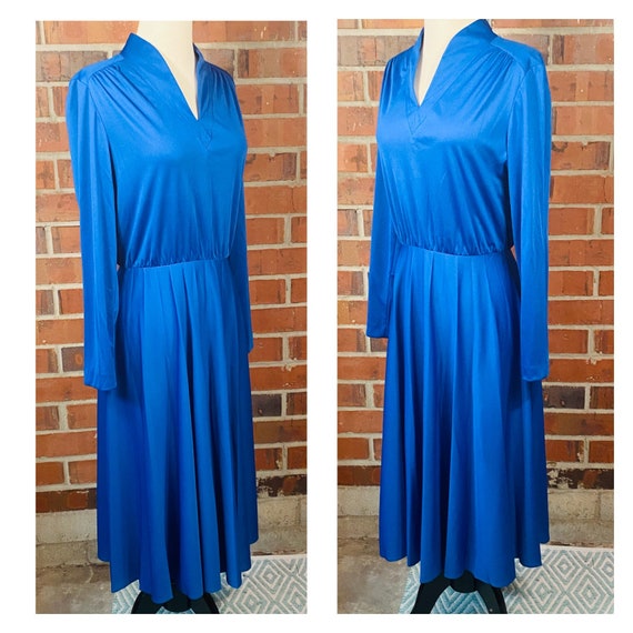 Vintage 70s disco Dress, 70s blue knit dress, siz… - image 9