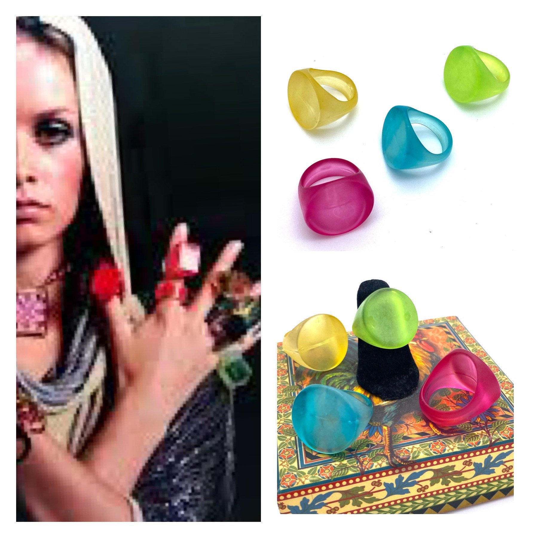 Vintage 1960s Lucite MOD Statement Rings, Authentic 60s Mod Rings 