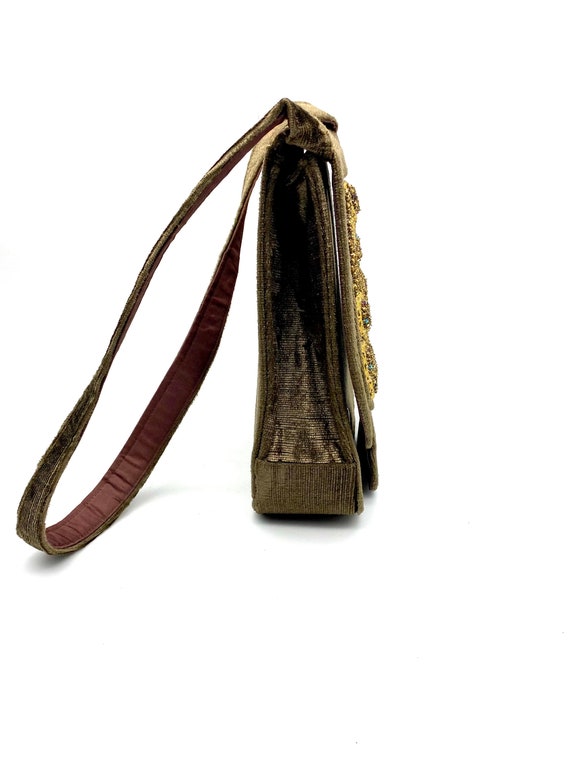Vintage 1940s bejeweled Silk Handbag, beautiful g… - image 9