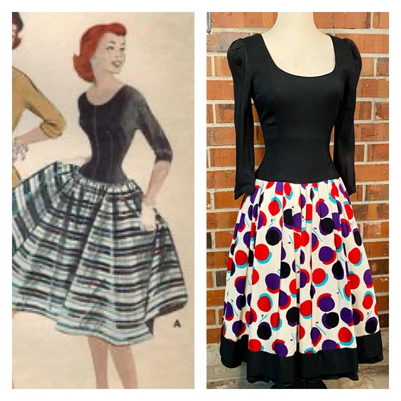 1950s Dress, 50s circle skirt, 50s drop waist dress, … - Gem