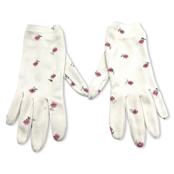 Vintage 1960s embroidered gloves, 60s pink flower… - image 7