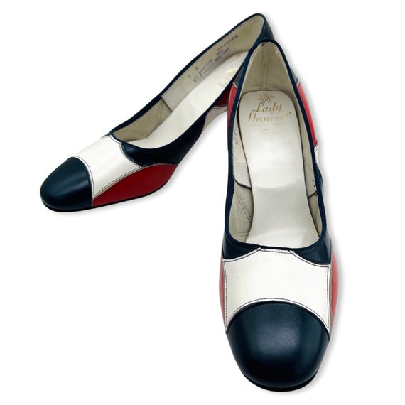 Vintage 1960s mod red white and navy pumps 60s mo… - image 2