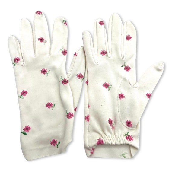Vintage 1960s embroidered gloves, 60s pink flower… - image 6