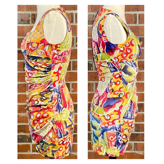 Vintage 1990s size 4 silk dress, 90s colorful clu… - image 7