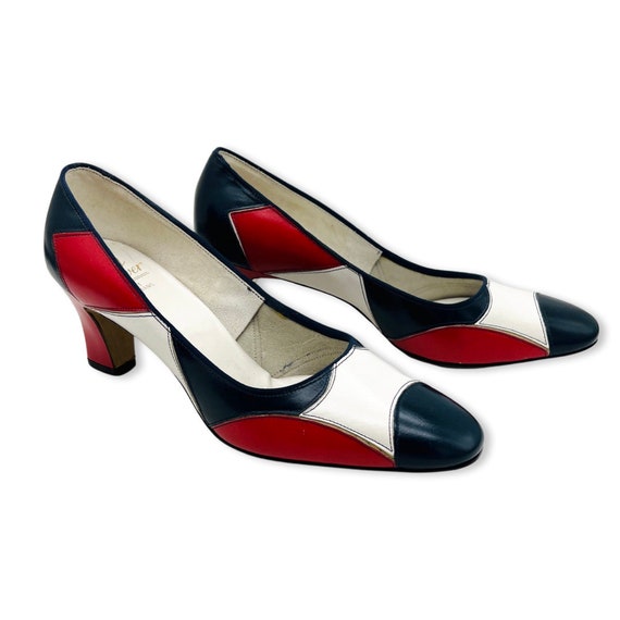 Vintage 1960s mod red white and navy pumps 60s mo… - image 6