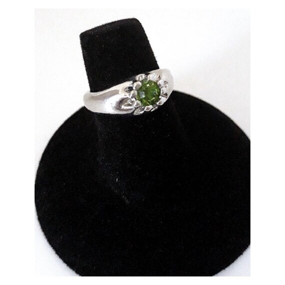 Vintage 1970s green peridot solitaire silver-plat… - image 3