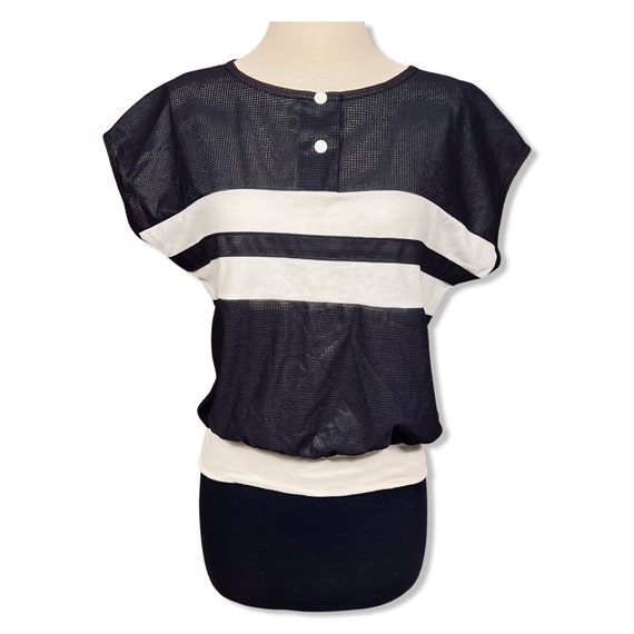 Vintage 1970s Size Large Black and White Striped … - image 1