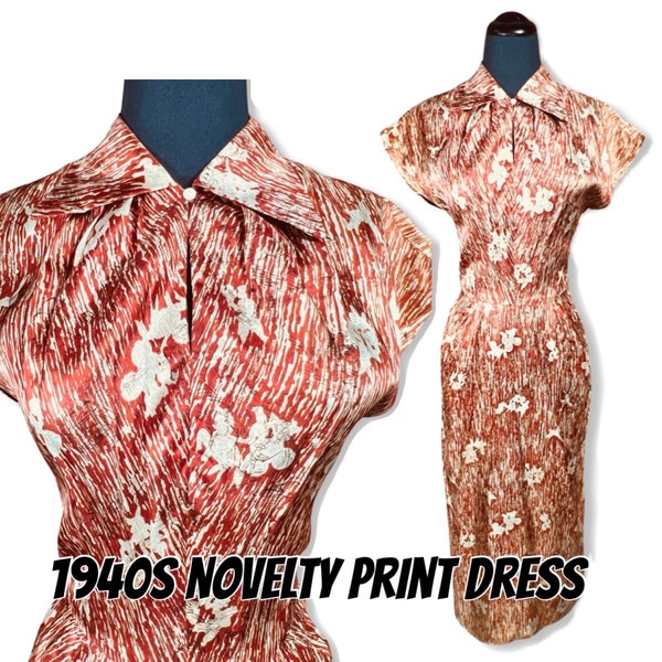 Vintage 1940s Dress, 1940s WW2 Dress, 1940s Victory dress, 40s novelty print dress, 40s rayon dress