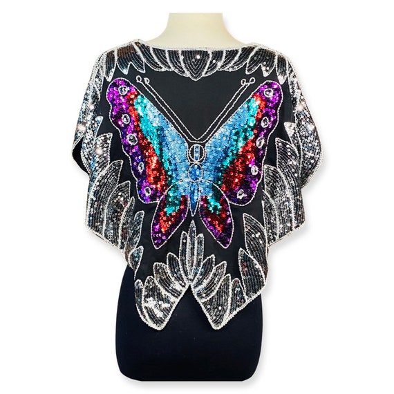 Vintage late 70s disco sequin butterfly triangle … - image 9