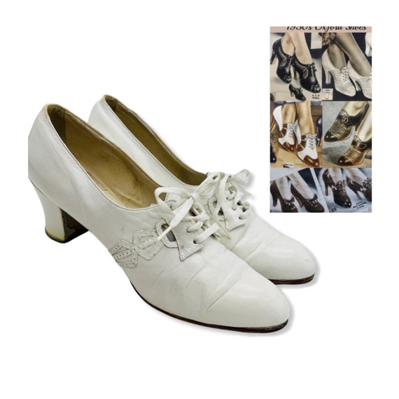 Vintage 1930s White Oxford Heels 30s Size 7.5 Shoes 1930s - Etsy