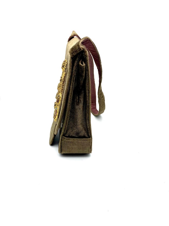 Vintage 1940s bejeweled Silk Handbag, beautiful g… - image 5