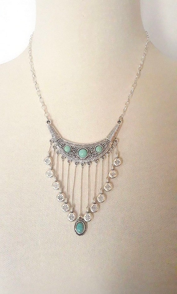 Vintage 1970s Upcycled Turquoise and Silvertone Bo