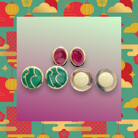 Vintage 1980s Earring Lot, set of 3 pairs of earr… - image 1